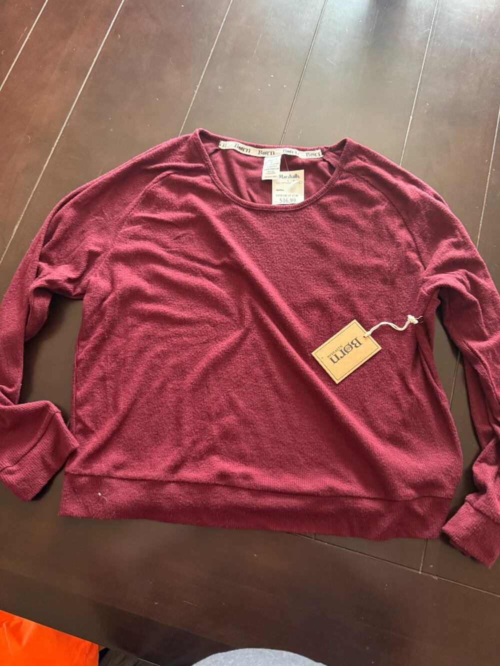Born Sleepwear Maroon long sleeve shirt, NWT, medium